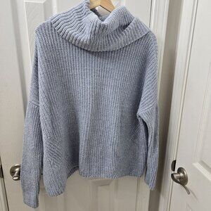 Lou & Grey Sweater XS/S Blue Ribbed Knit Cotton Wool‎ Blend Turtleneck Chunky